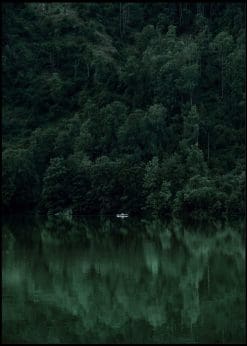 Boat In Lake With Green Forest