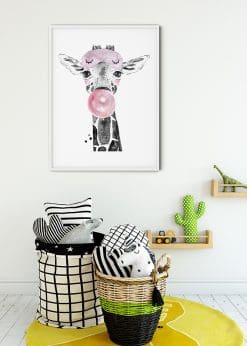 Cute Giraffe With A Bubblegum Painting